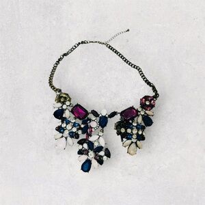 J.Crew Women’s Rhinestone Statement Necklace Navy Maroon Ivory